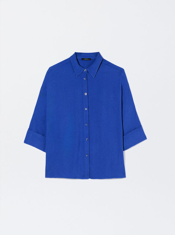 Camisa Fluida Con Botones, Azul, hi-res