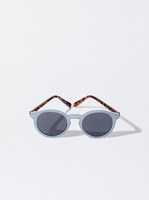 Round Sunglasses, Blue, hi-res