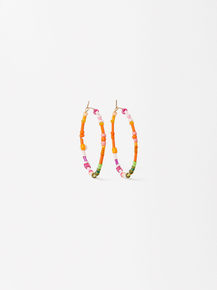 Bead Hoop Earrings, Multicolor, hi-res
