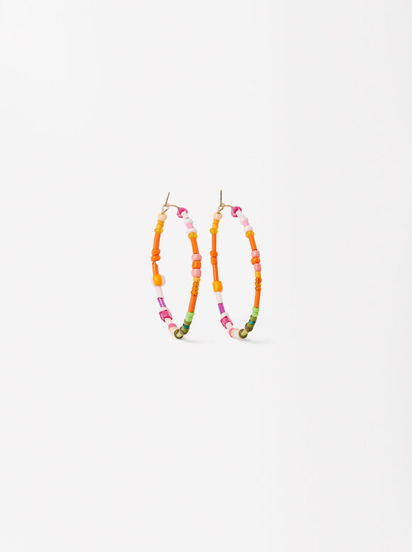 Boucles D'Oreilles Créoles En Perles, Multicolore, hi-res