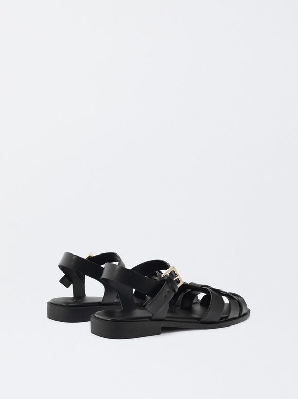 Strappy Sandals, Black, hi-res