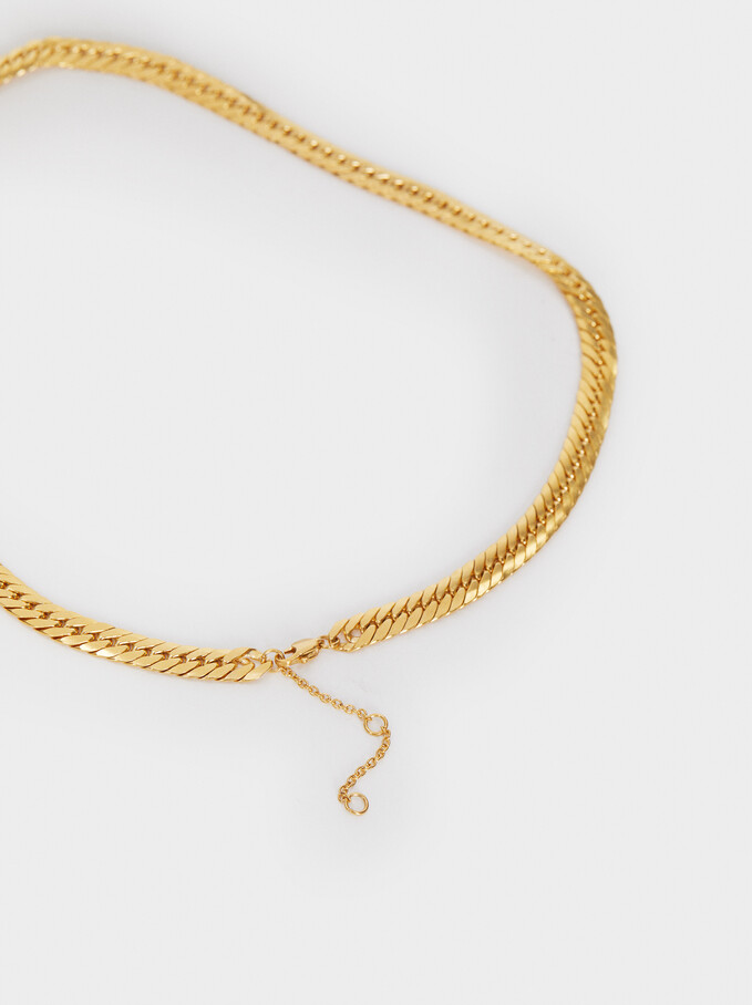 Short Steel Chain Necklace, Golden, hi-res