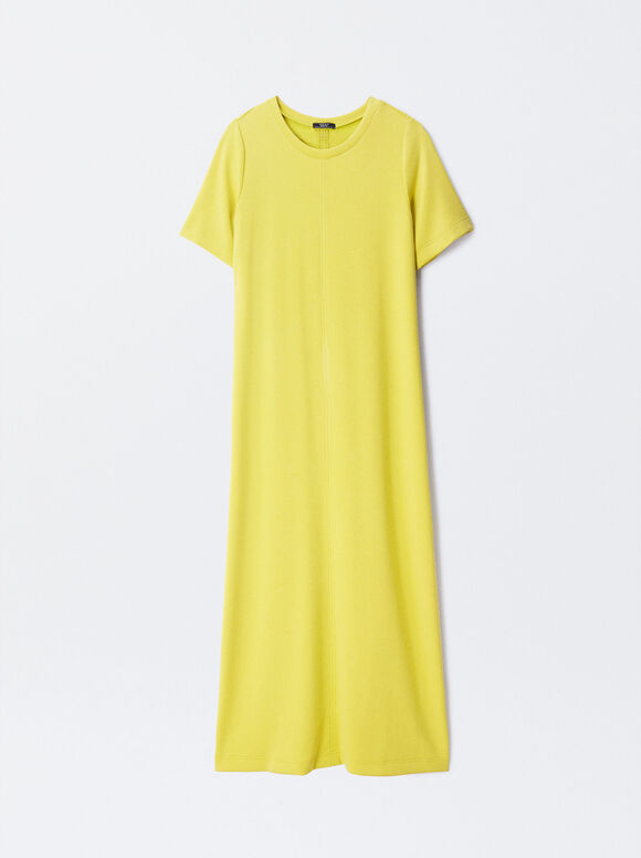 Flowy Dress With Short Sleeves , Lime, hi-res