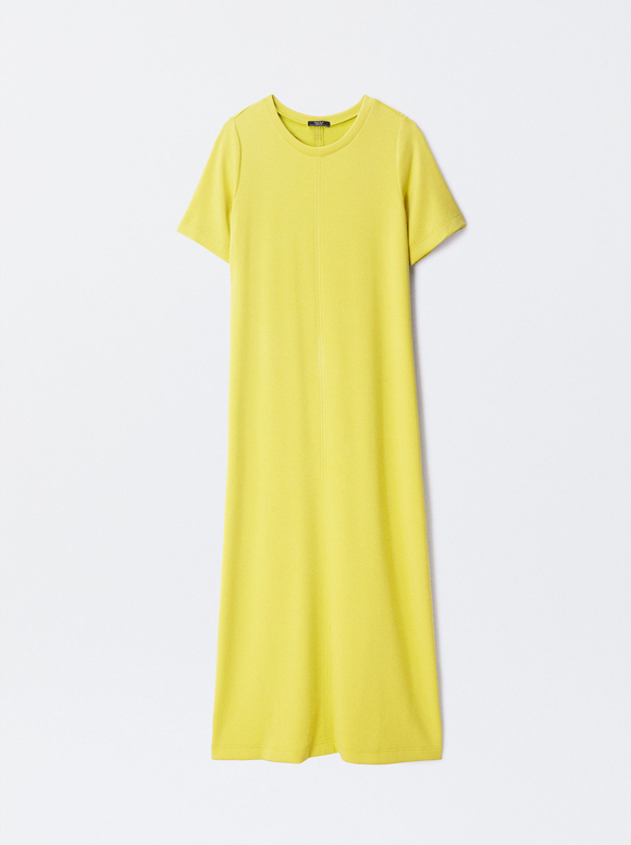 Flowy Dress With Short Sleeves , Yellow, hi-res