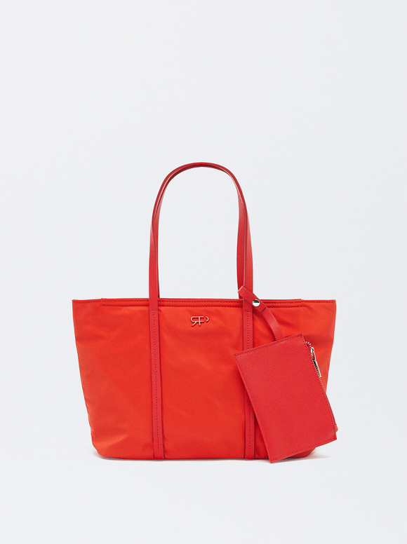 Bolso de tela grande con forma de saco doble asa REVERSIBLE, rojos y azules.