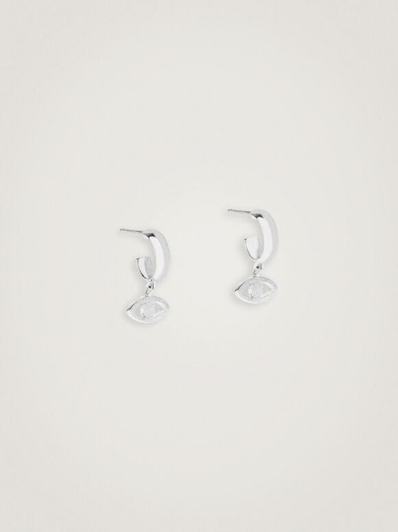 Short 925 Sterling Silver Hoops With Eye Pendants, Silver, hi-res
