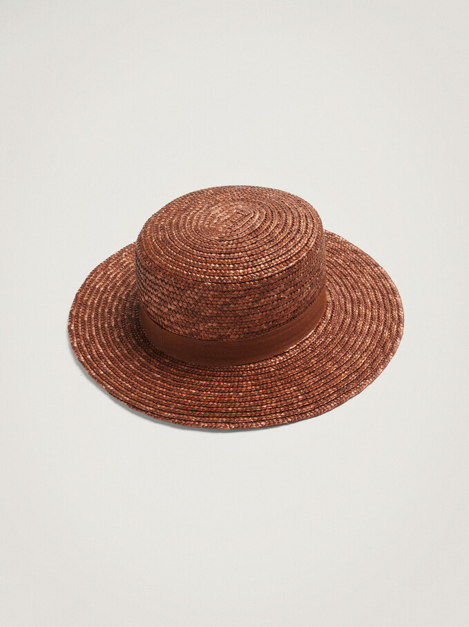Braided Hat With Band, Brick Red, hi-res