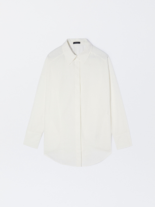 Oversized Poplin Shirt, White, hi-res
