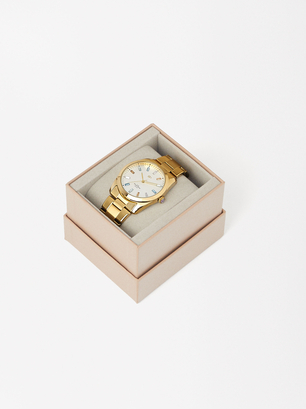 Reloj Con Cristales Personalizable, Dorado, hi-res