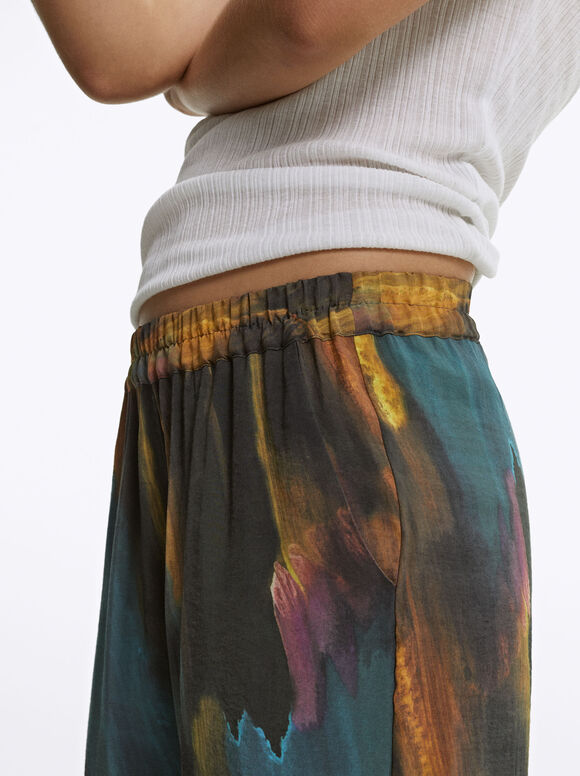 Printed Pants With Elastic Waistband, Multicolor, hi-res