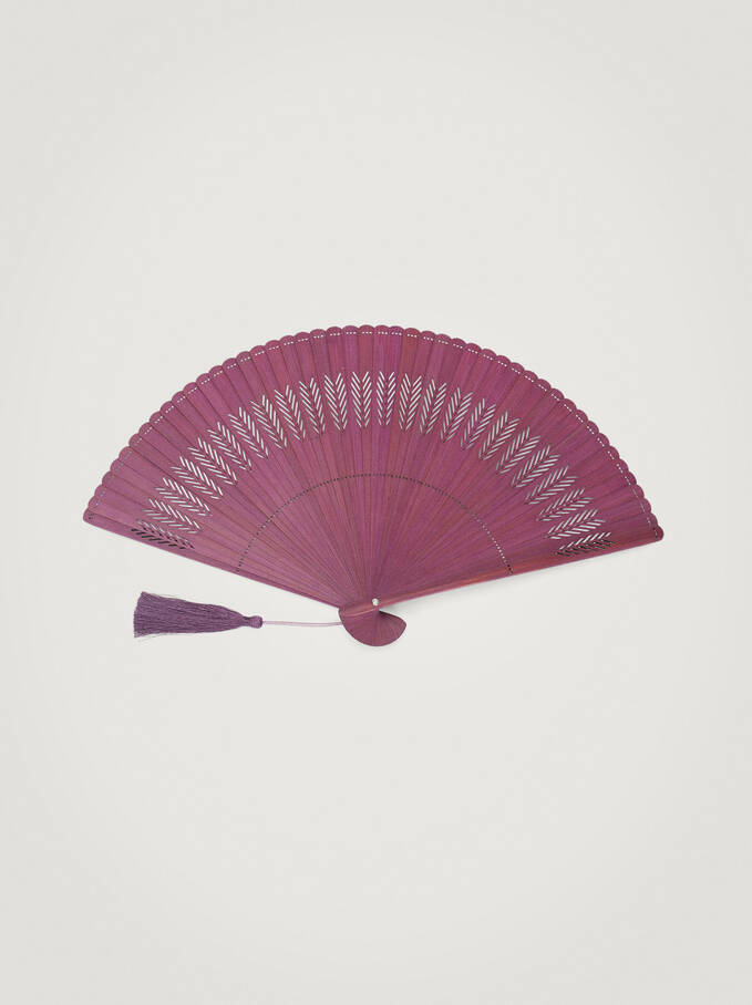 Perforated Fan With Tassel, Purple, hi-res