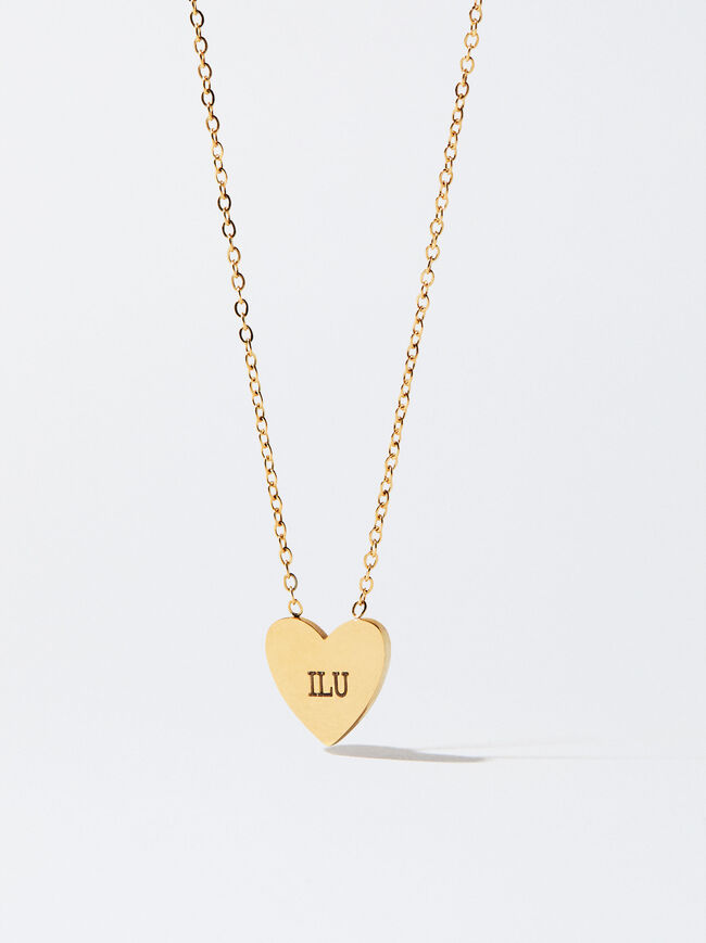 Online Exclusive - Personalized Golden Stainless Steel Heart Necklace image number 0.0