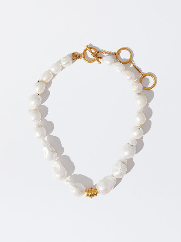 Lange Halskette Mit Perle, Golden, hi-res