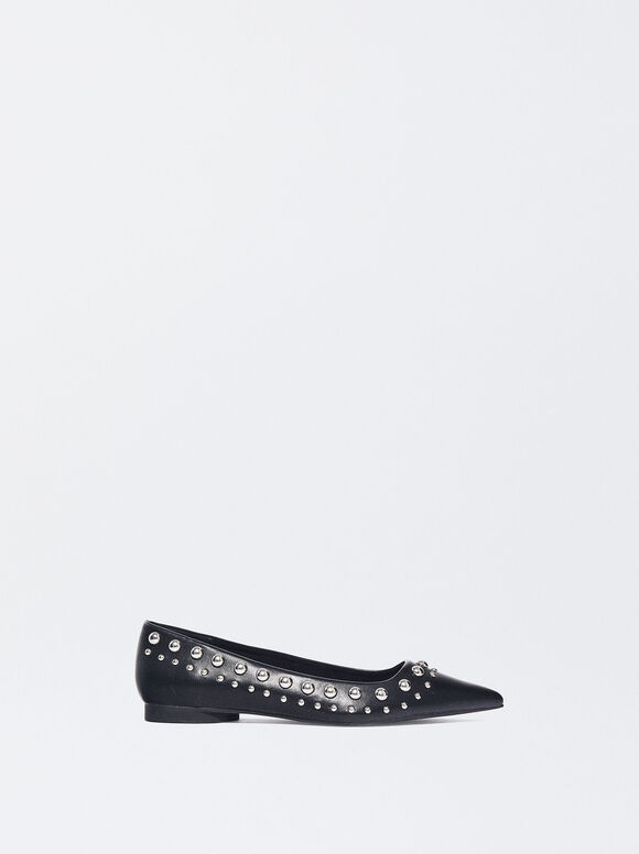 Metallic Studs Ballerina, Black, hi-res