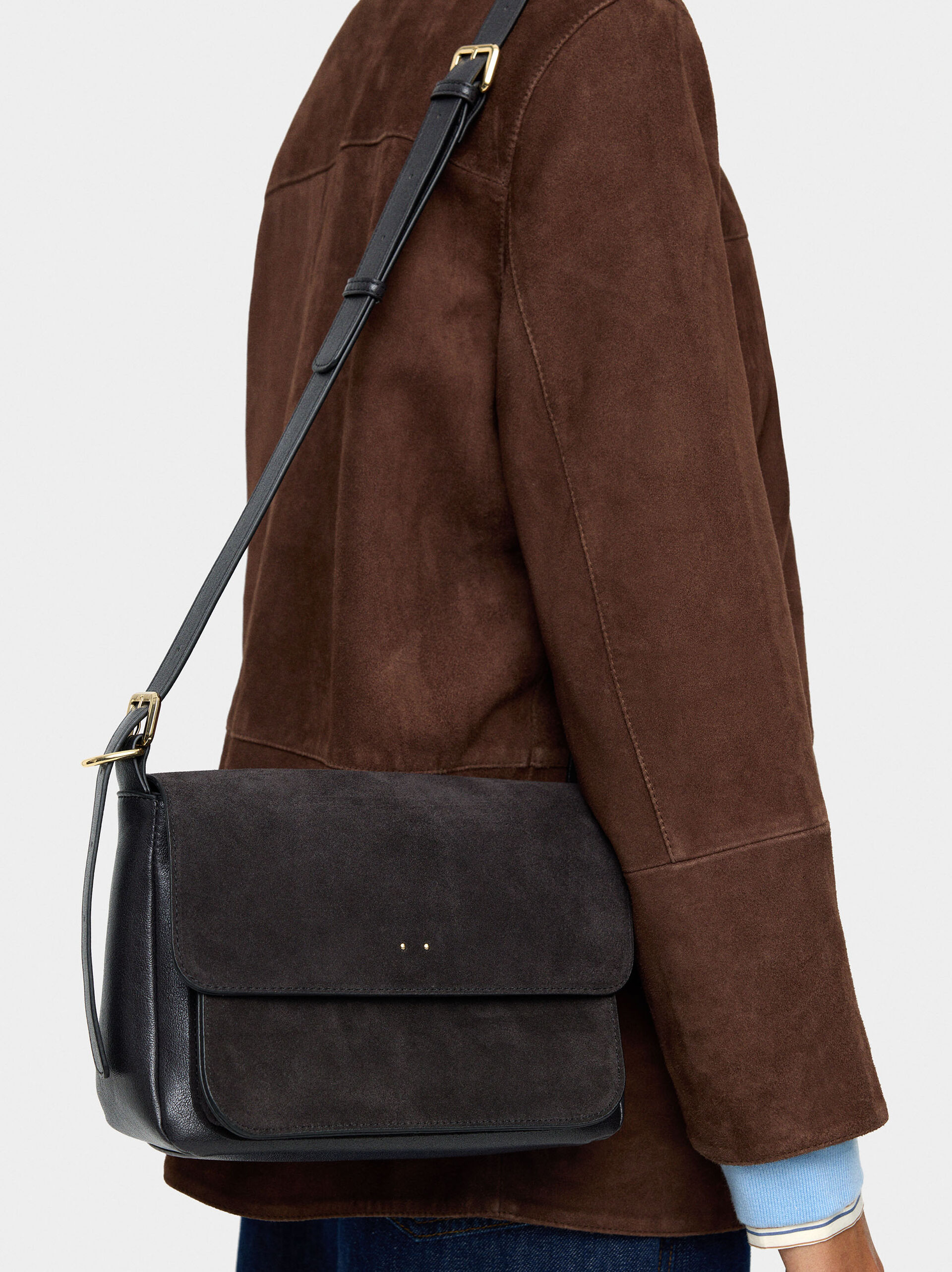 Schultertasche mit Leder image number 1.0