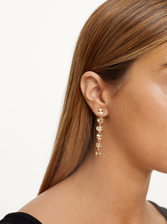 Golden Earrings With Zirconia, Golden, hi-res