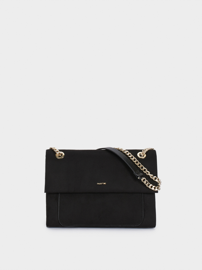 Sac Bandouliere Texture Daim Avec Anse Chaine Noir Femme Sacs A Bandouliere Parfois Com