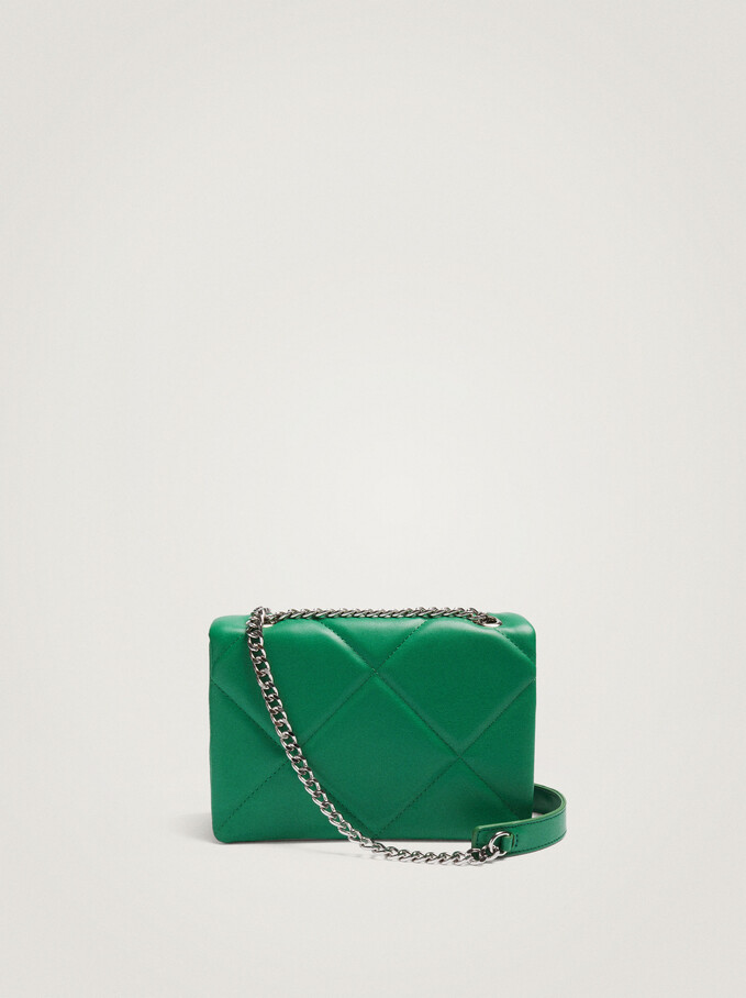 Quilted Crossbody Bag With Chain Handle, Green, hi-res