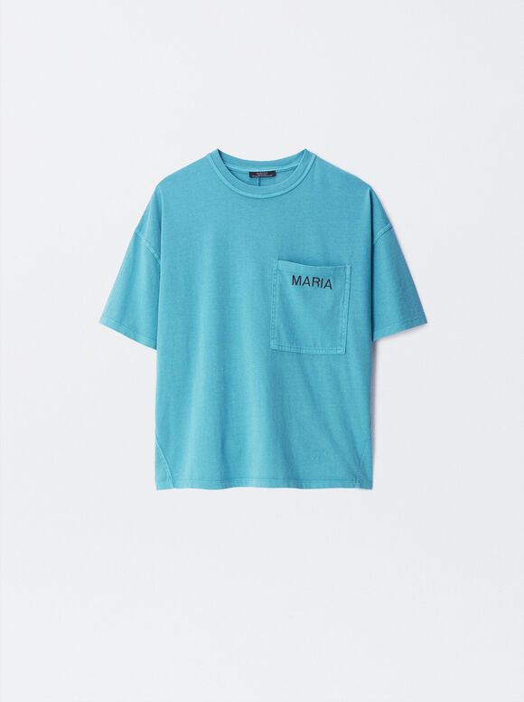 Anpassbare T-Shirt Aus Baumwolle, Blau, hi-res