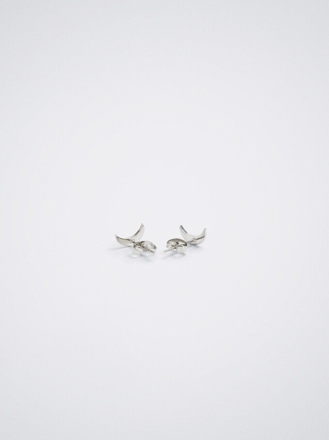 Steel Earrings With Moon, Silver, hi-res