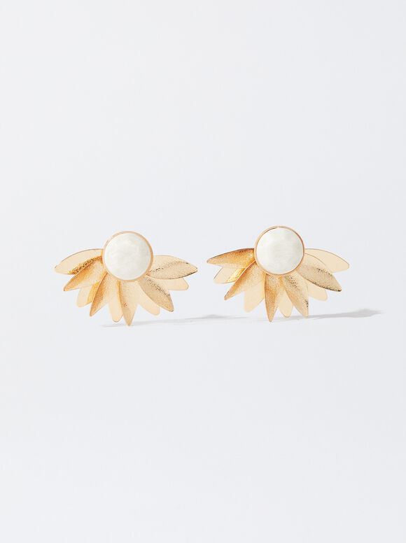 Flower Golden Earrings, Beige, hi-res