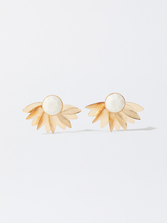 Flower Golden Earrings, Beige, hi-res