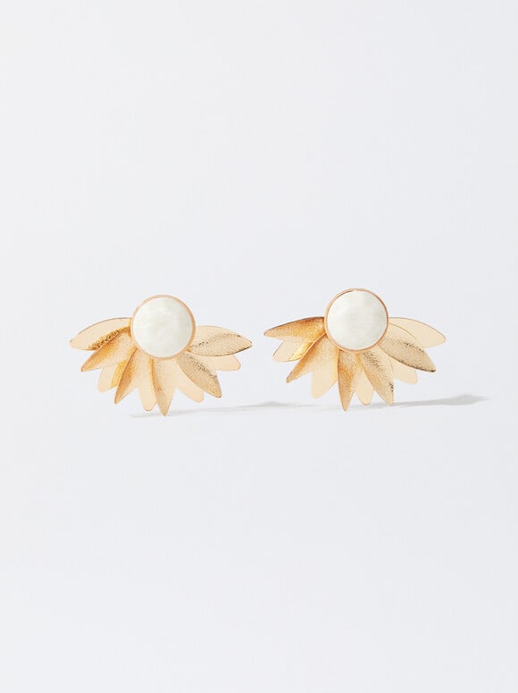 Earrings With Semiprecious Stone, Beige, hi-res