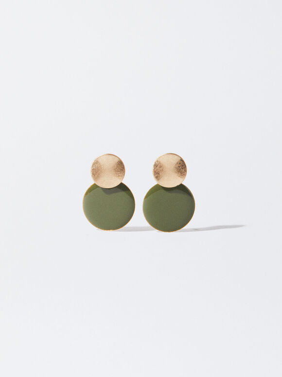 Pendientes Dorados Esmaltados, Verde, hi-res