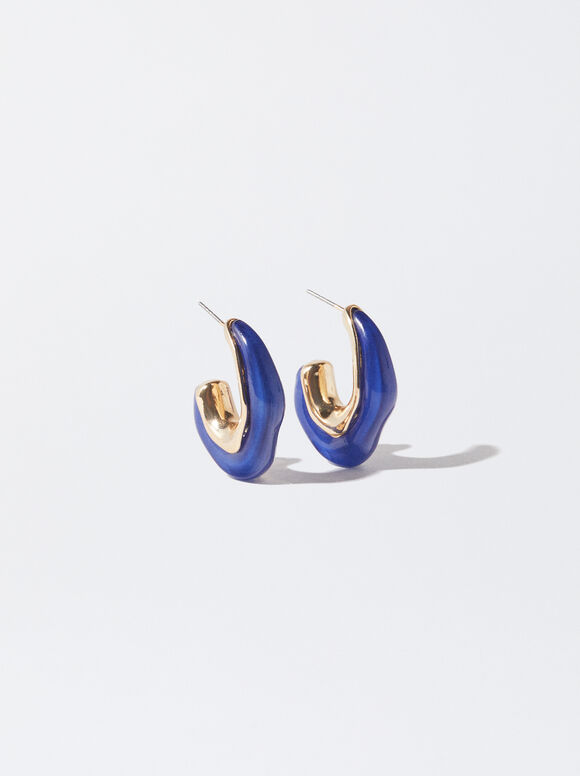 Enamel Earrings, Blue, hi-res
