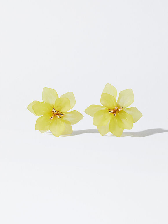 Flower Earrings, Yellow, hi-res