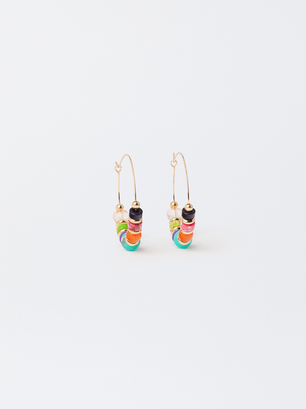 Multicoloured Hoop Earrings With Stones, Multicolor, hi-res
