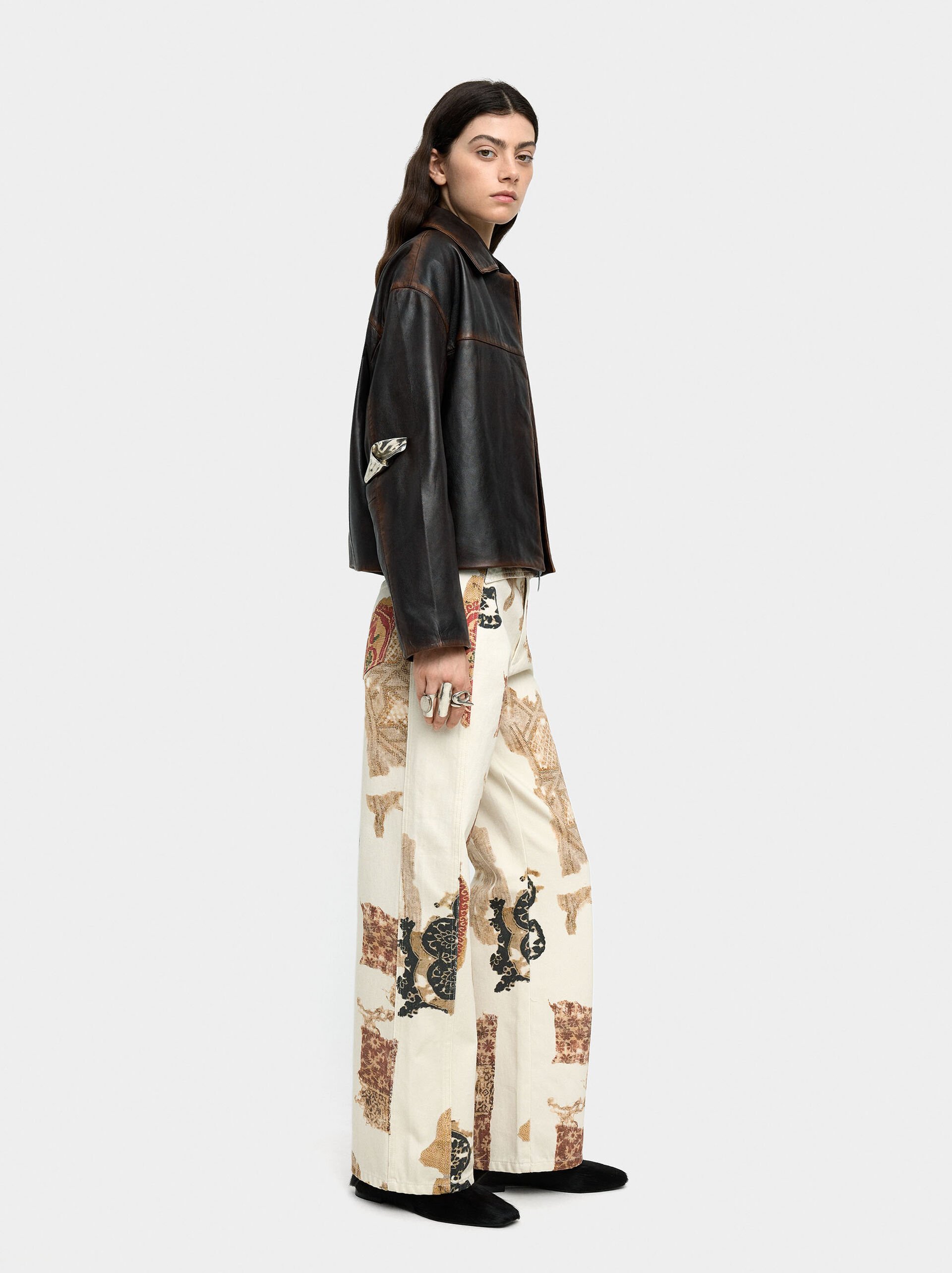 Printed denim trousers 100% cotton image number 2.0