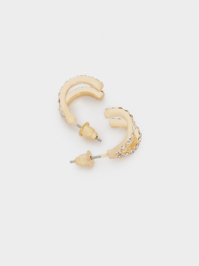 Small Hoop Earrings With Crystals, Golden, hi-res