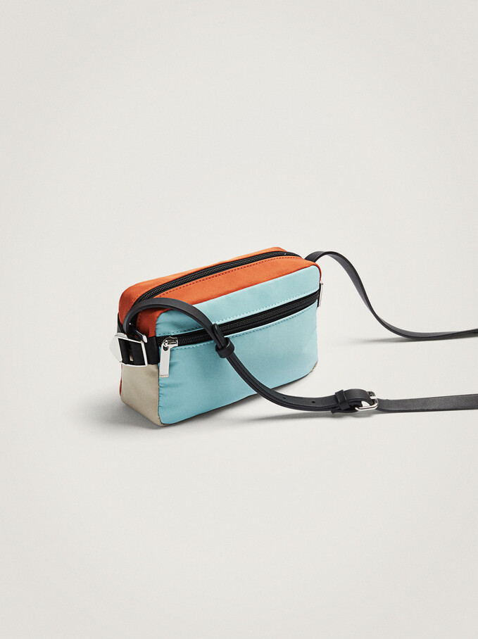 Nylon Crossbody Bag With Outer Pocket, Orange, hi-res
