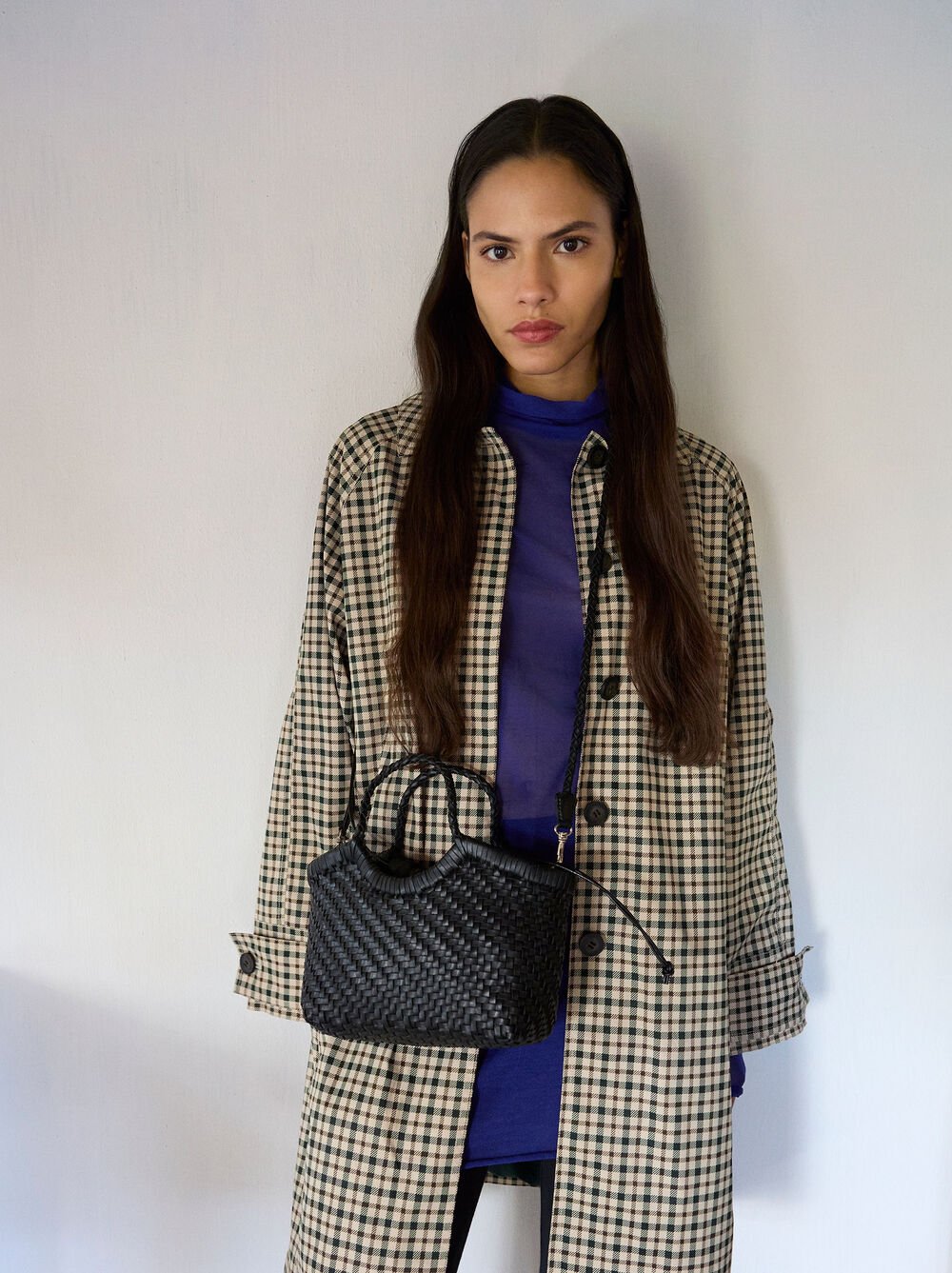 Parka with printed check pattern