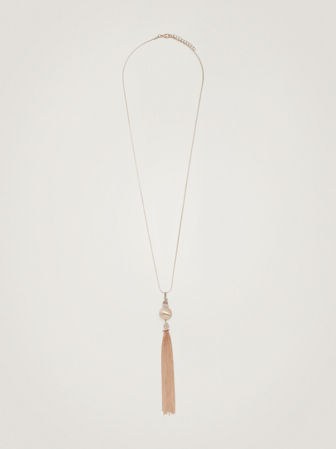 Necklace With Stone Pendant, Orange, hi-res
