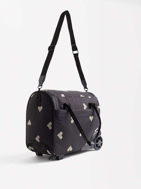 Nylon weekend bag with hearts embroidery