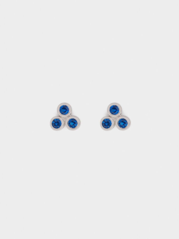 925 Silver Stud Earrings With Blue Zirconia, Blue, hi-res