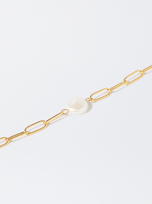 Stainless Steel Bracelet With Pearl, Golden, hi-res