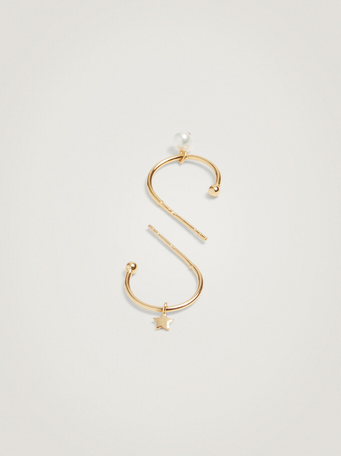 Small 925 Silver Star And Pearl Hoop Earrings, White, hi-res