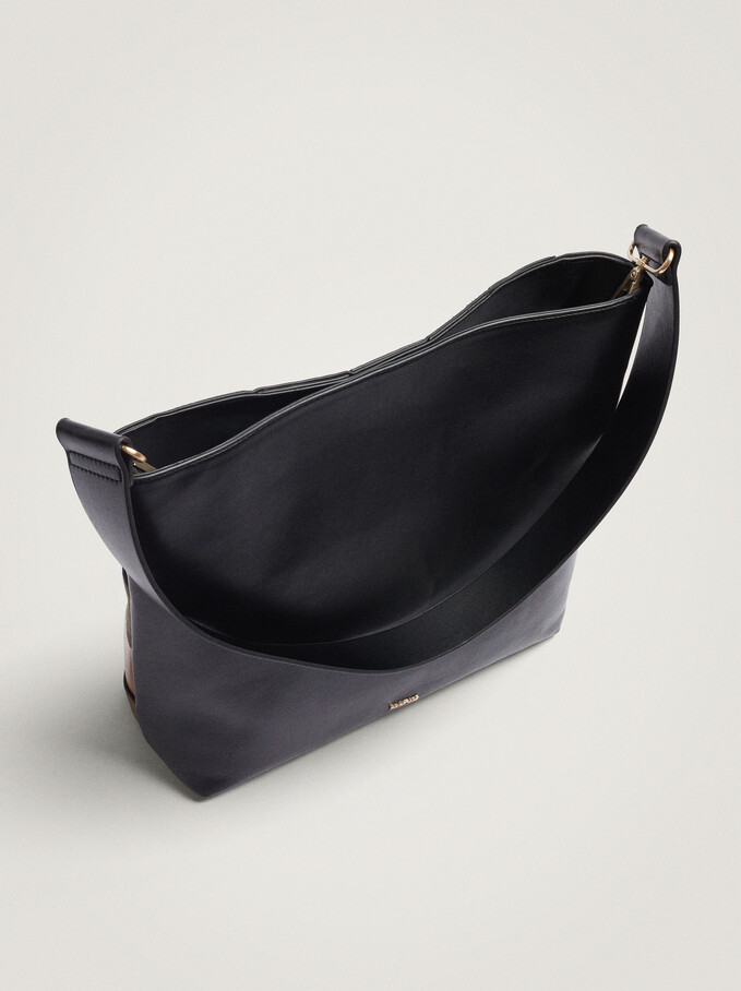 Patchwork Shoulder Bag With Shoulder Strap, Black, hi-res