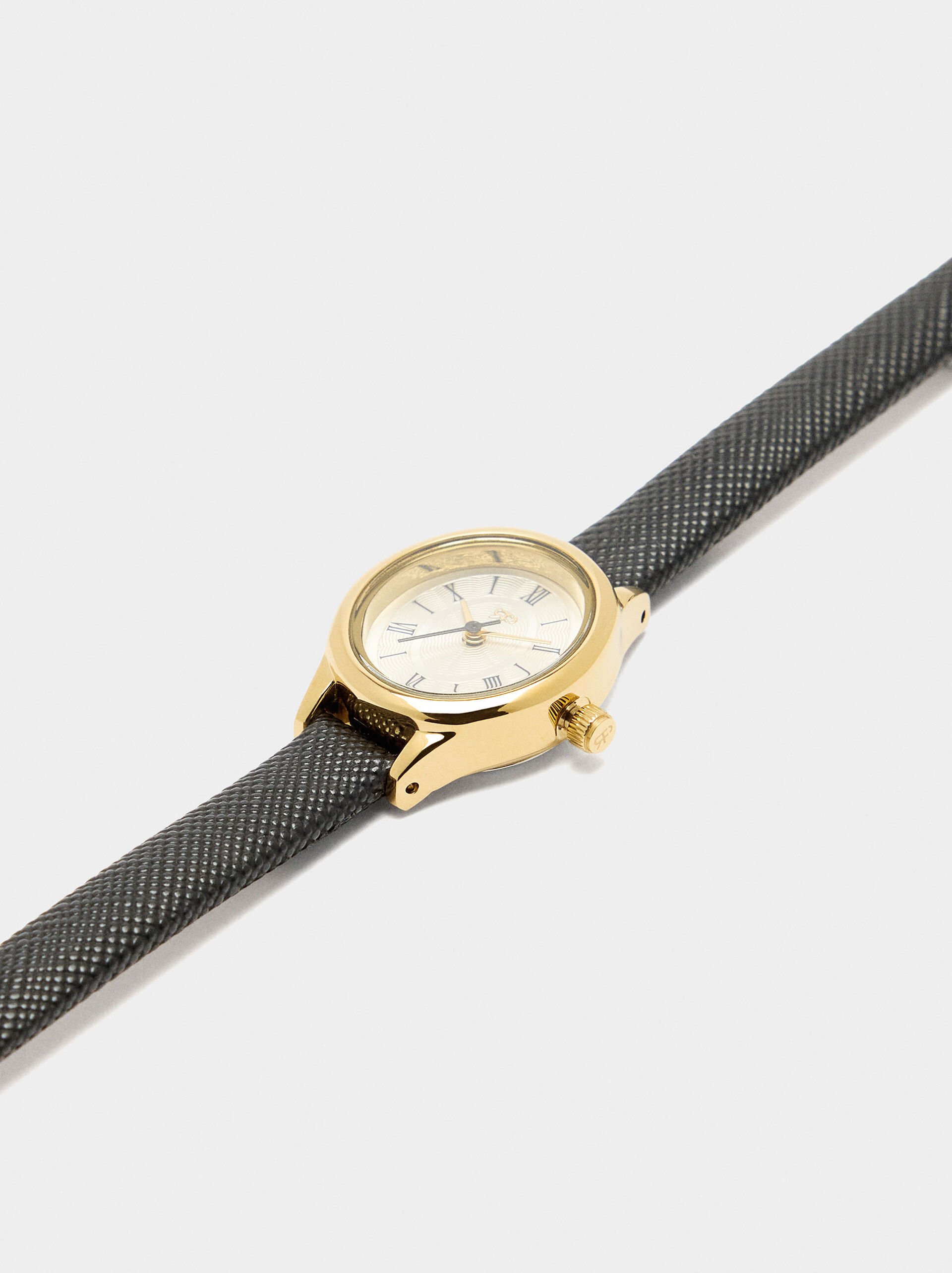 Oval watch with textured strap image number 1.0