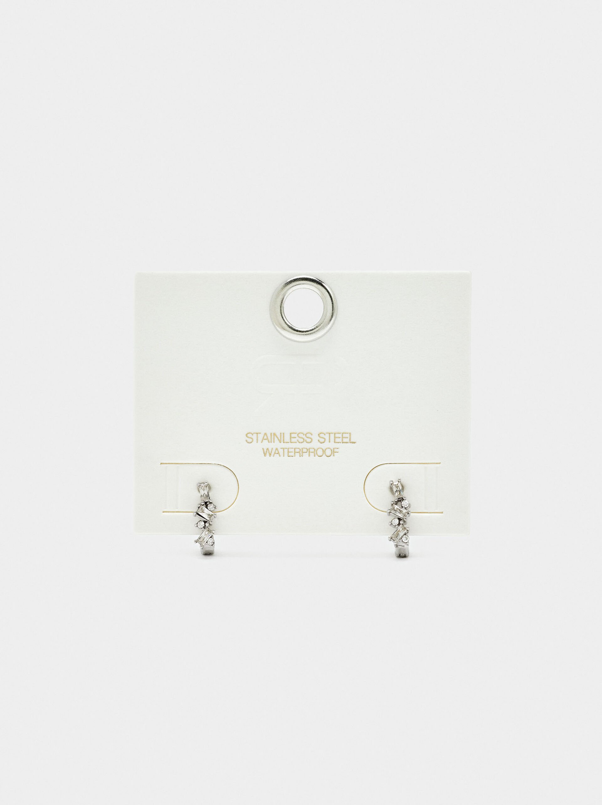 Hoop earrings with crystals - stainless steel image number 2.0