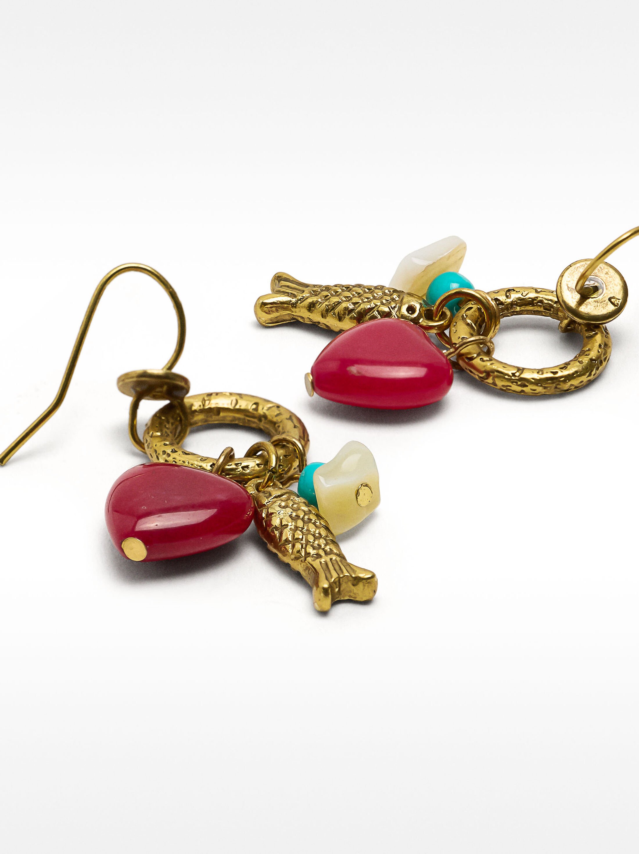 Earrings with fish and stone image number 1.0