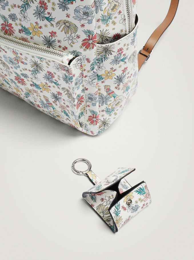 Floral Print Backpack, Blue, hi-res
