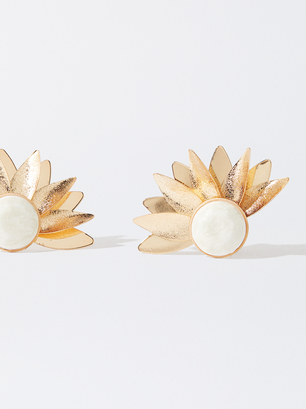 Goldene Ohrringe Mit Blume, Beige, hi-res