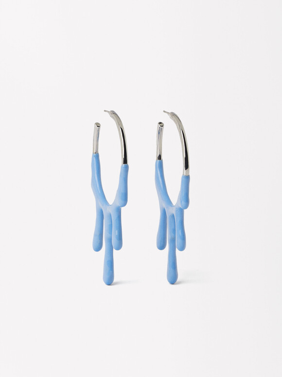 Online Exclusive - Enamel Hoop Earrings, Blue, hi-res