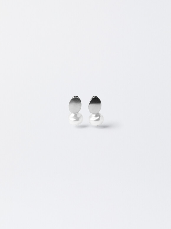Short Earrings With Rhinestones, Beige, hi-res