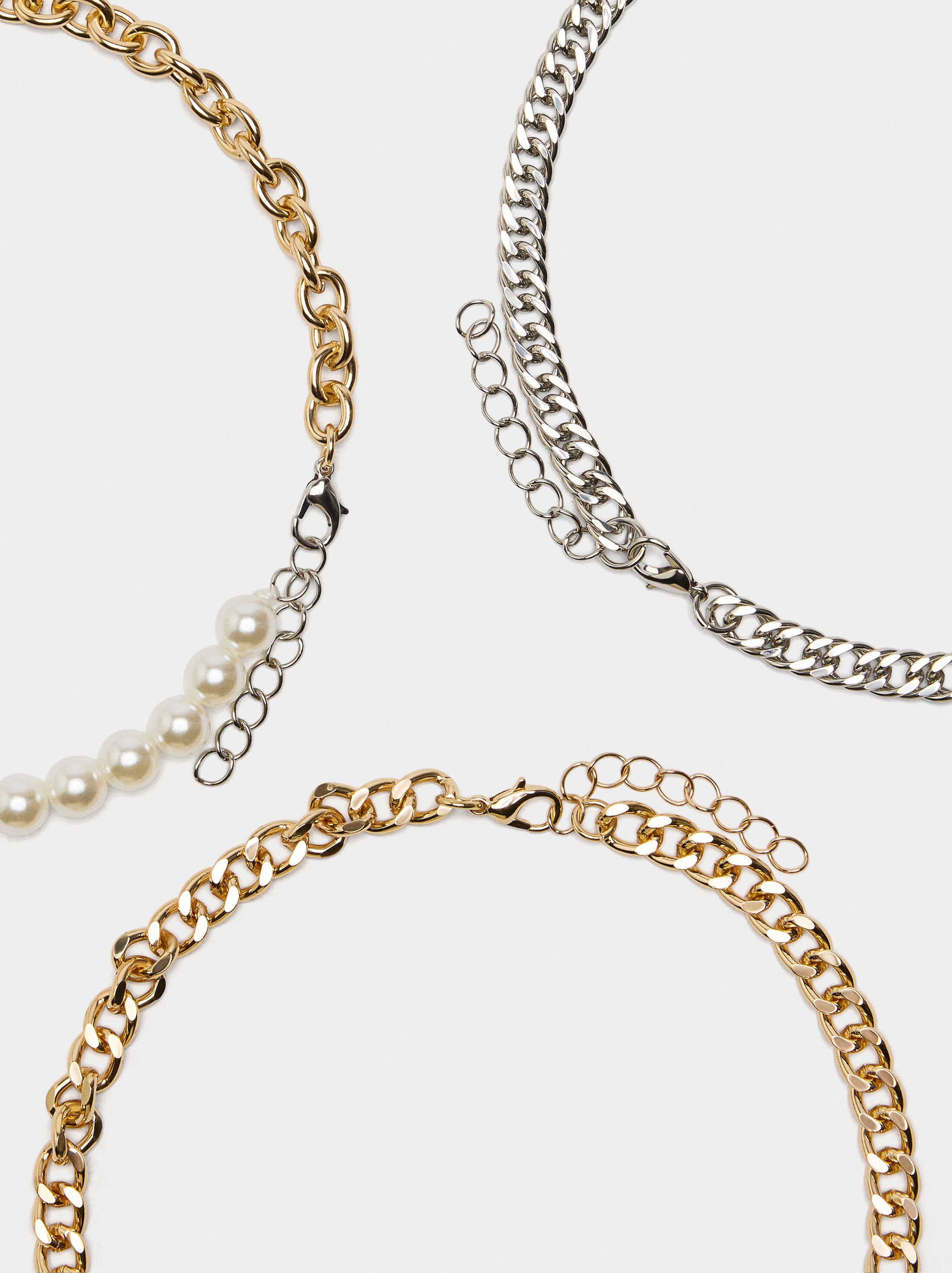 Set of bicolor link necklaces with pearls image number 3.0