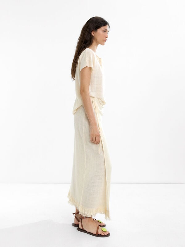 Long skirt with linen blend